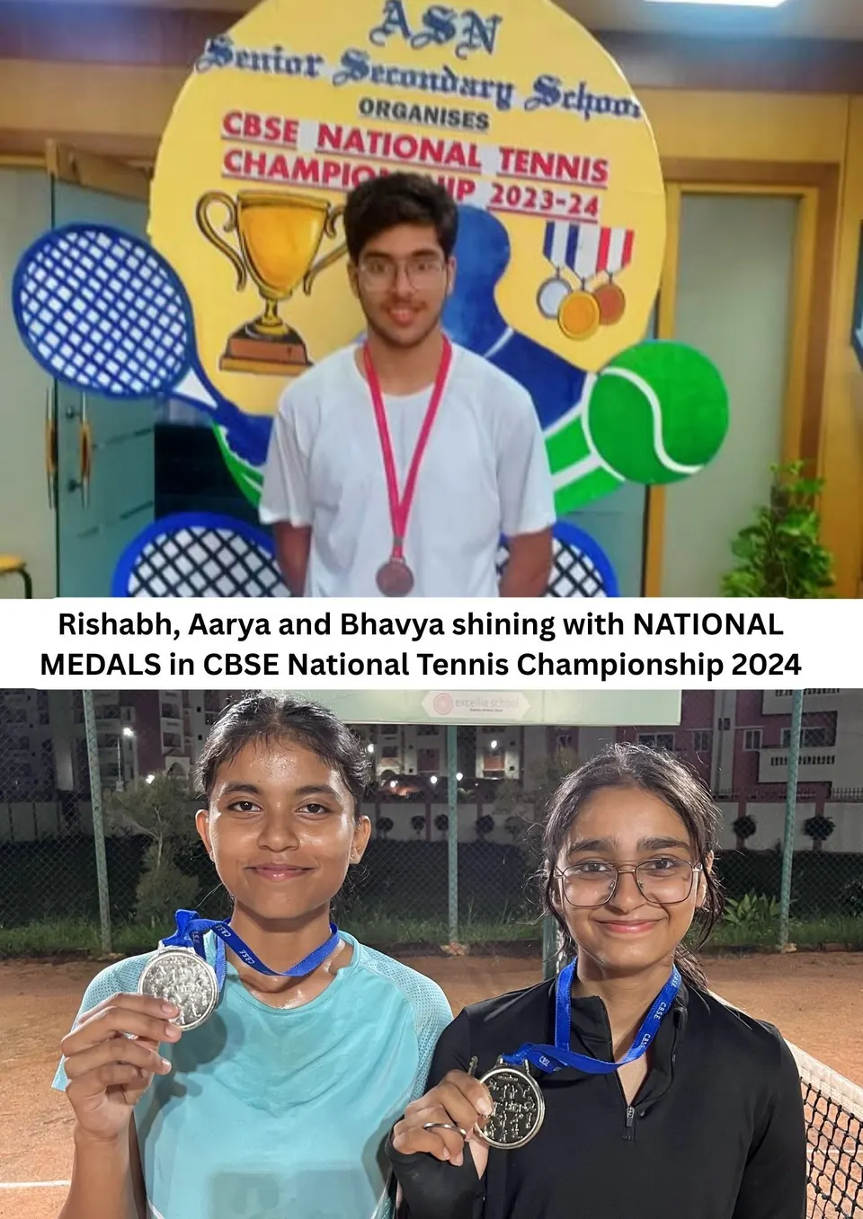 Academy photo: Rishabh, Aarya and Bhavya — national medals, CBSE National Tennis Championship 2024